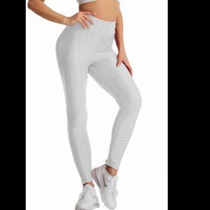 High-Waisted Textured Leggings - White